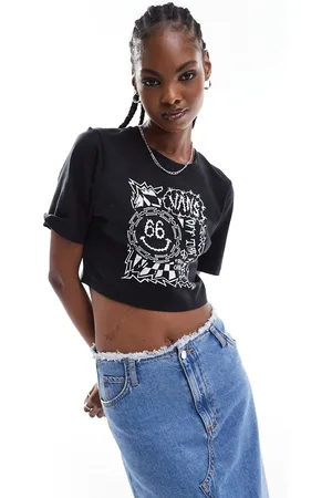 Vans Forever checker crew cropped t-shirt in