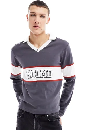 Reclaimed Long sleeve polo top with print in