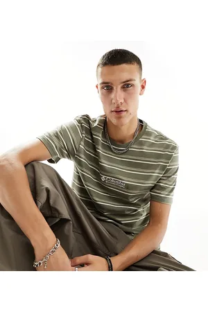 Columbia CSC striped embroidered logo t-shirt in khaki