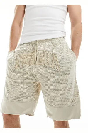 New Era Logo mesh shorts in ecru