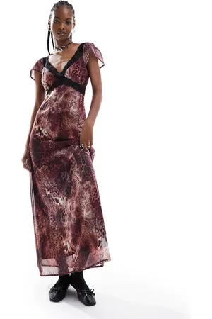 Reclaimed Lace trim midi dress in animal print