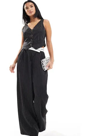 Extro & Vert Petite Tailored pinstripe trouser with asymmetric waistband in co-ord