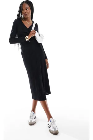 New Look Ribbed wrap midi dress in