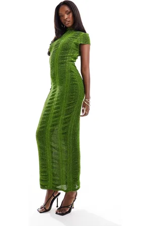 ASOS Ribbed glitter cap sleeve midi bodycon dress in mid