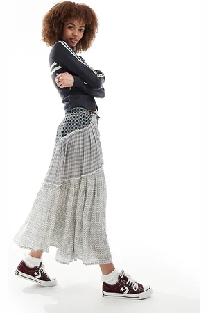 Reclaimed Pull on maxi skirt in mixed checks