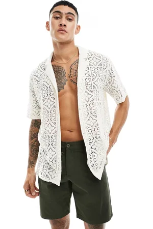 New Look Short sleeved lace shirt in off