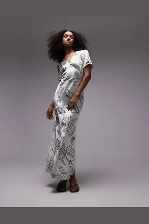 Topshop Short sleeve bias midi dress in shell print