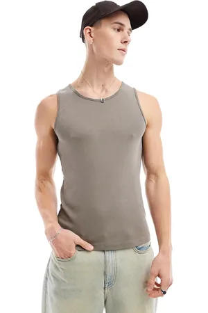 River Island Ribbed vest in washed khaki