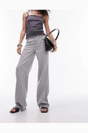 Topshop Ember low rise wide leg jean in striped grey