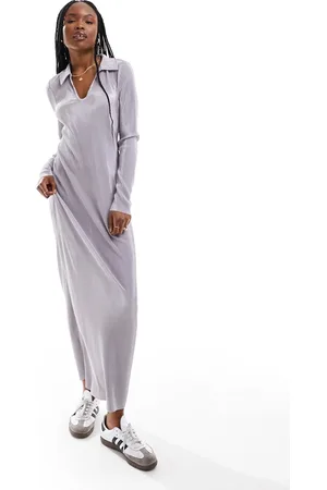 ONLY Plisse collared maxi column dress in