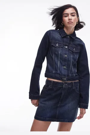 Topshop Co ord shrunken denim jacket in deep vintage