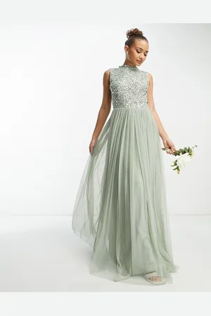 Beauut Bridesmaid 2 in 1 embellished maxi dress with full tulle skirt in sage