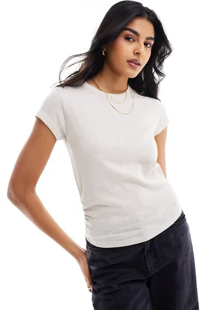 Stradivarius Side ruched top in light beige