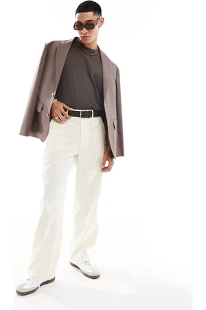 ASOS Smart extreme wide leg linen blend trousers in ecru