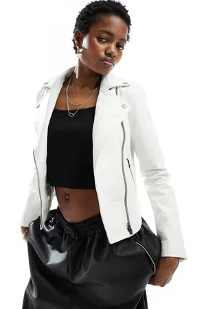 Muubaa Classic leather biker jacket in stone