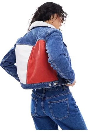 Tommy Hilfiger Izzie slim denim teddy flag jacket in mid wash