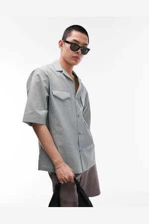 Topman Short sleeve relaxed revere utility double pocket shirt in sage