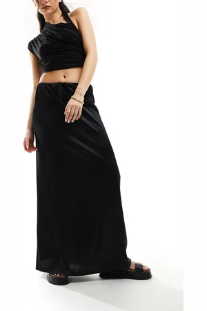 ASOS Satin twill ruched tie waist maxi skirt in