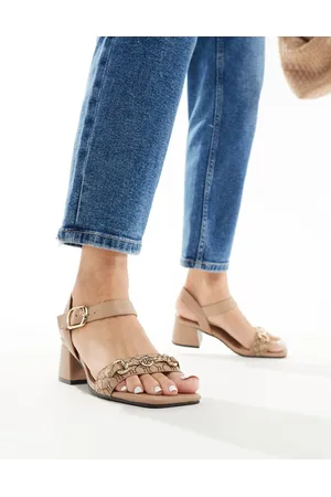 River Island Snaffle block heeled sandal in beige