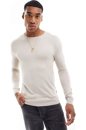 Only & Sons Crew neck knitted jumper in beige