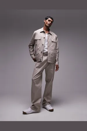 Topman Straight linen blend co-ord trousers in stone