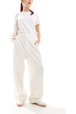 Stradivarius STR low slung tailored trouser in ecru
