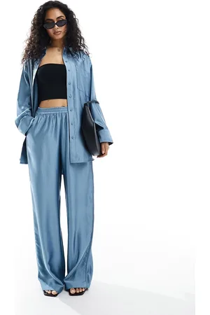 Y.A.S Satin pinstripe wide leg trouser co-ord in