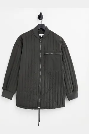 Topshop Quilted oversized bomber liner jacket in charcoal