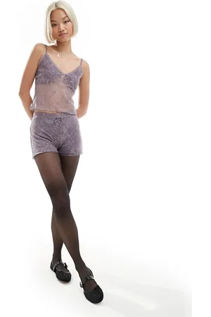 Reclaimed Mini hot pant lace short with bow in purple