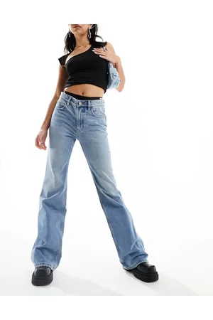 Miss Sixty Flared denim jeans with double layered thong trim in lightwash