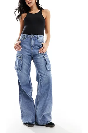 Miss Sixty Wide leg cargo jeans in midwash