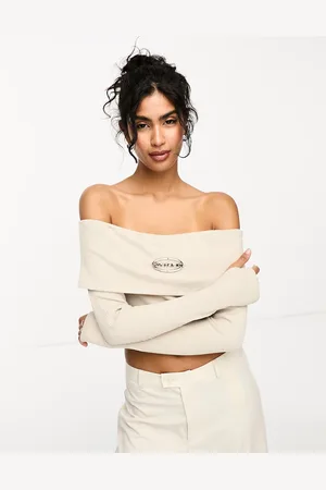 Sixth June Bardot crop top in grey