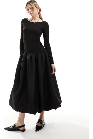 Monki Long sleeve tafeta midi dress in