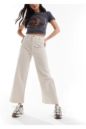 Monki High waist ankle length trousers in off beige