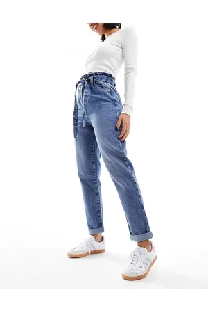 New Look Paperbag waist straight leg jean in mid