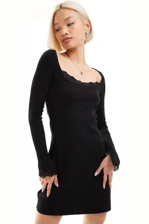 Monki Long sleeve mini dress with lace details in