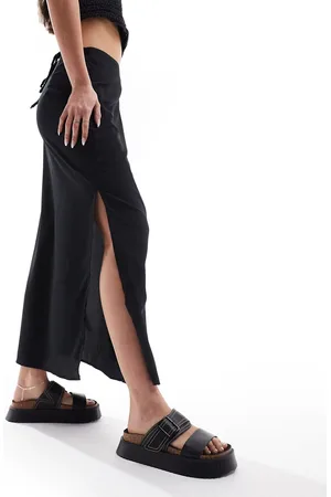Monki Midi skirt with tie waist in