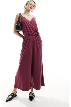 Monki Drapey wide leg cami jumpsuit with wrap front in dark