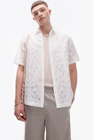 Topman Short sleeve premium burn out shirt in ivory