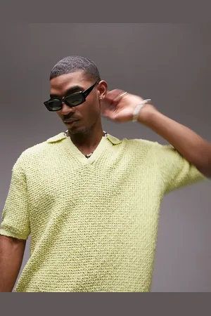 Topman Knitted revere polo in lime