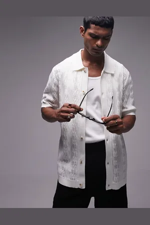 Topman Textured knit button through in white