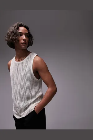 Topman Oversized open knit vest in ecru