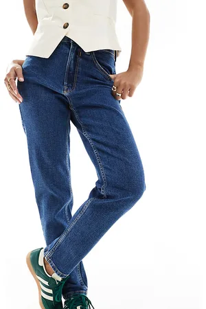 Stradivarius Petite slim mom jean with stretch in indigo