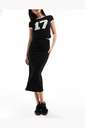 Pieces Ribbed column midi skirt in