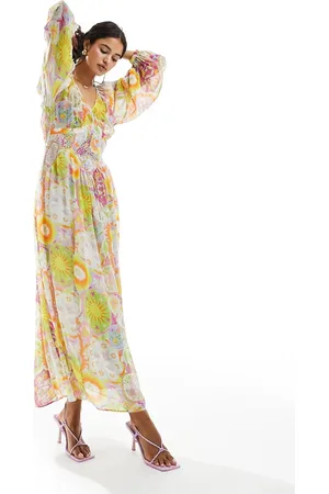 Never Fully Dressed Balloon sleeve maxi dress in mixed sunshine print