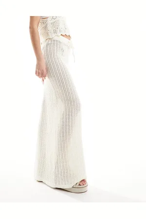 4th & Reckless Bari open knit maxi beach skirt in cream