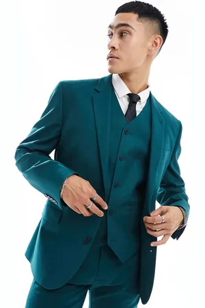 ASOS Slim with linen suit jacket in teal