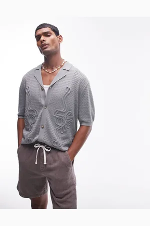 Topman Knitted applique revere button through polo in