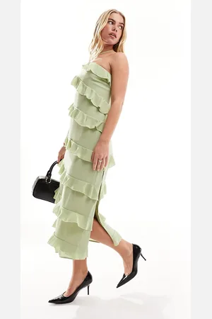Pretty Lavish One shoulder ruffle midaxi dress in sage