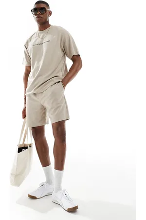 Pull&Bear Slogan short co-ord in beige